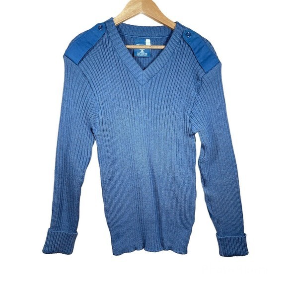 Vintage US Air Force Mens Ribbed Blue V Neck Sweater‎ Sz 42" ~ 100% virgin wool. - Picture 1 of 6